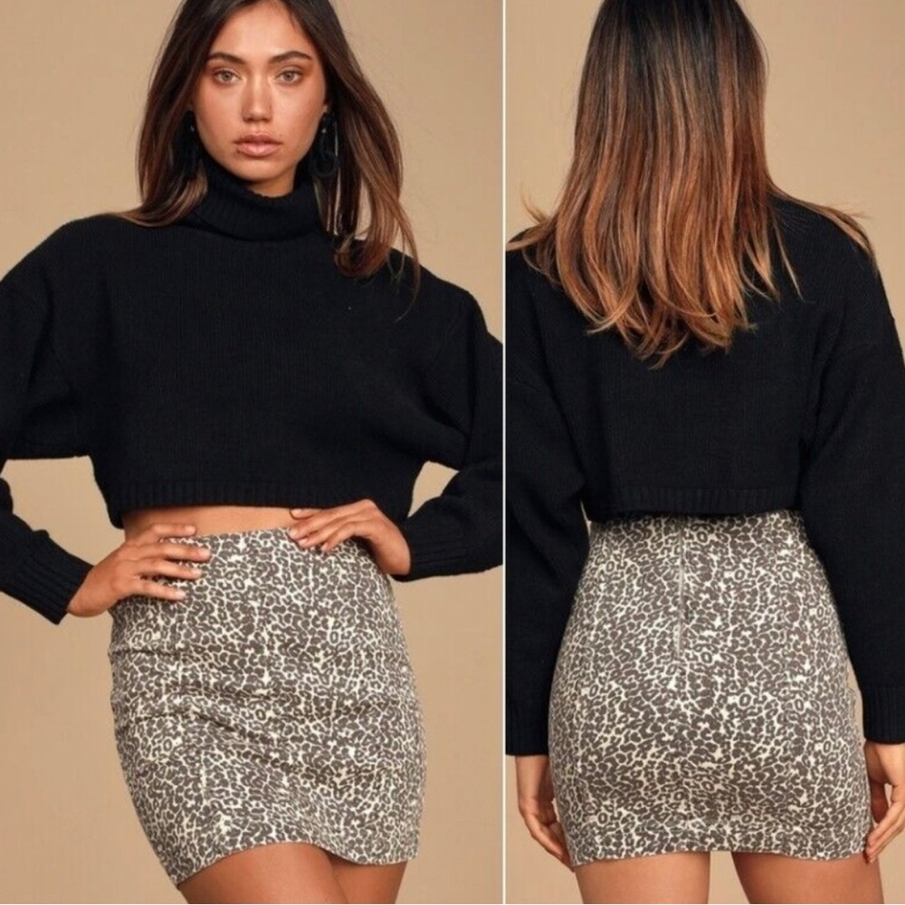 Free People Modern Femme Cream & Brown Leopard Mini Skirt Sz 12 NWT